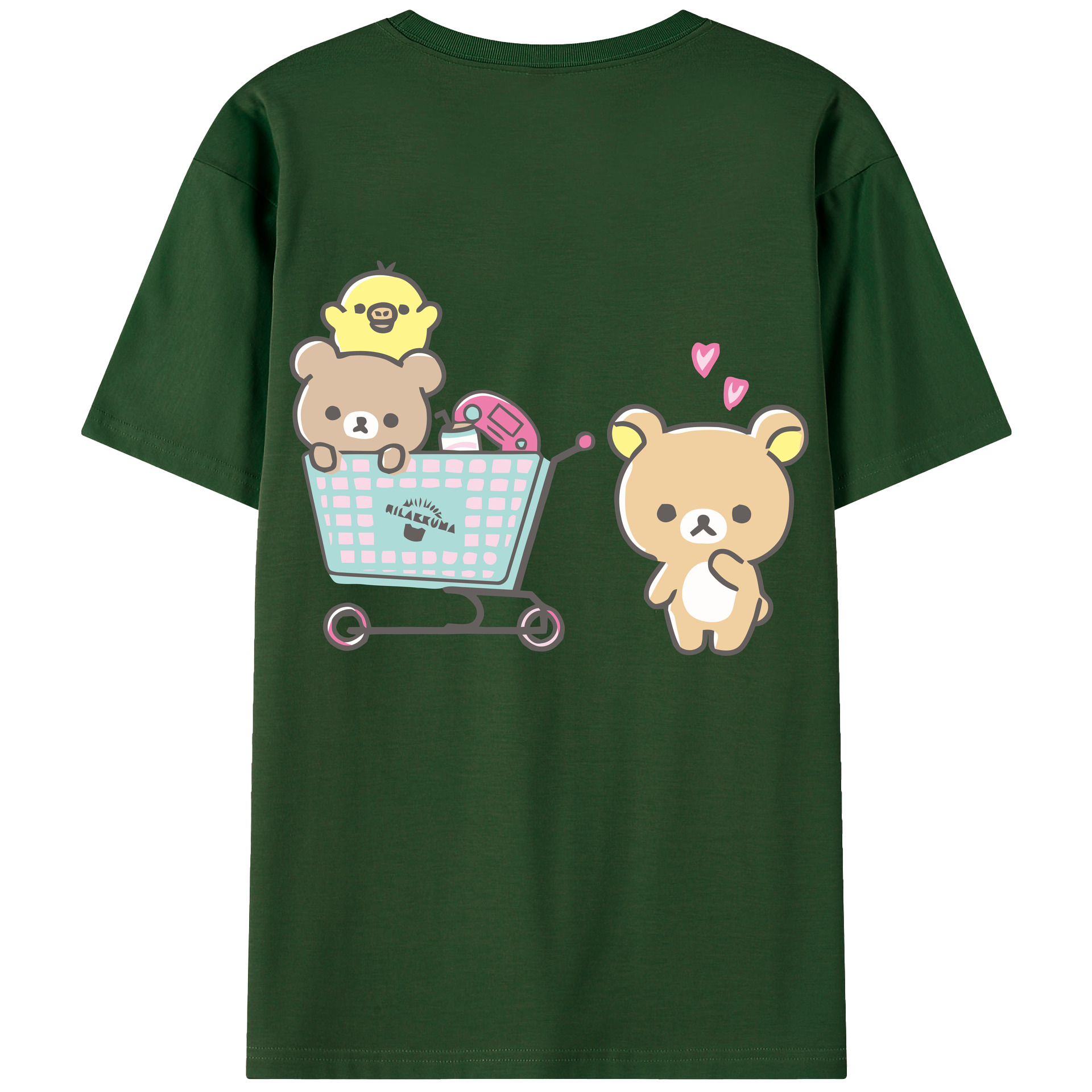 （画像用） リラックマ リラックマ キイロイトリ Rilakkuma Korilakkuma Kiiroitori 綿100％半袖Tシャツ（背面プリント）